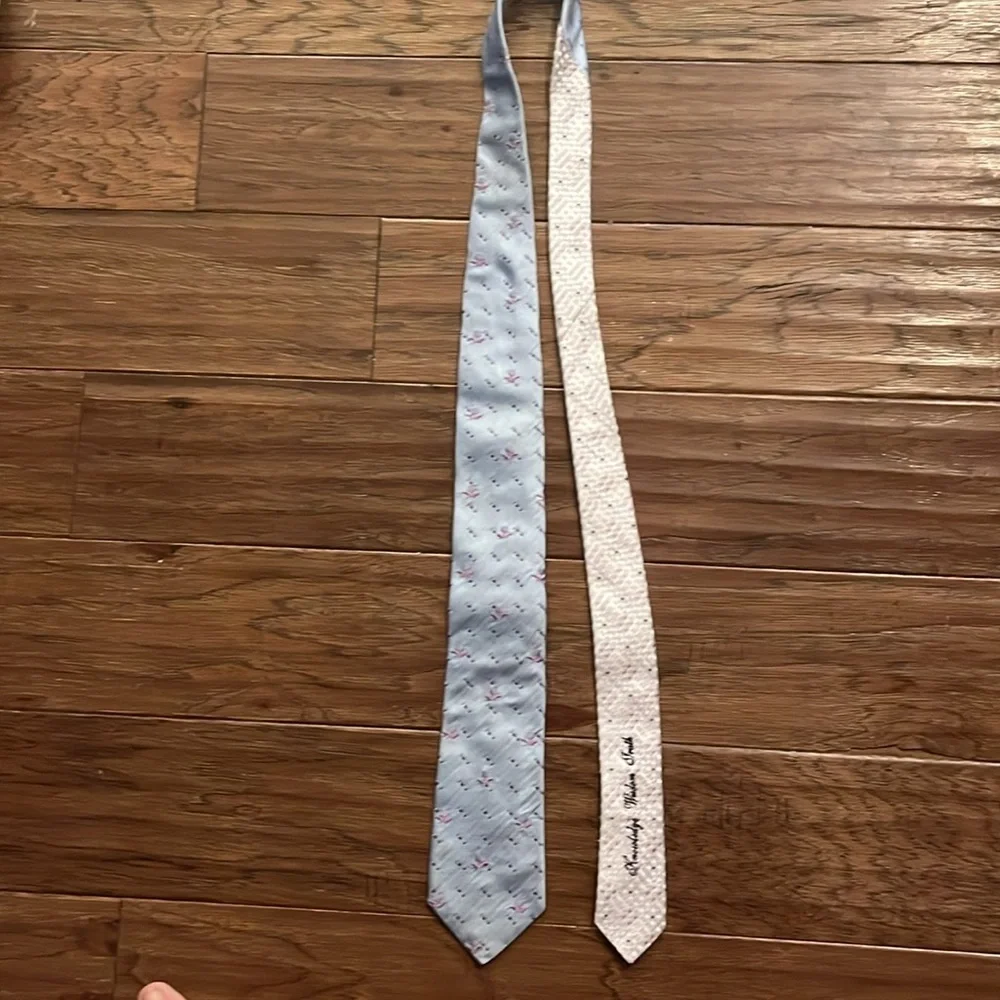 Robert Graham Light Blue Silk Tie with Pink/Purple Floral and Geometric Designs - Picture 7 of 7